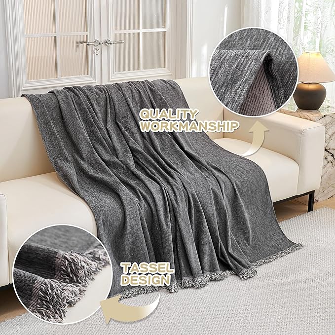 MYSKY HOME Couch Cover for Sofa Couch Covers for Pets, Non Slip Dogs Furniture Protector with Tassels for Living Room Non Slip Washable Furniture Protector Cover for Pet, Cat, 91"x118", Dark Grey - Image 3