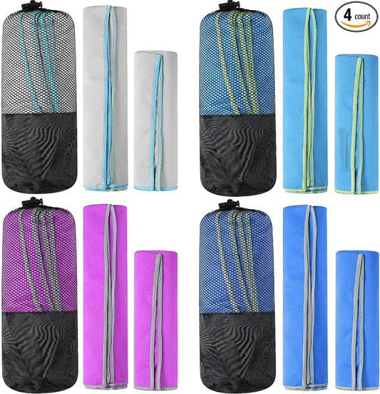 Oudain 4 Sets Quick Dry Towels 8 Pcs Drying 2 Sizes Microfiber Travel Towel for Camping Beach Hiking Yoga Swim Camping Gym and Travel with Mesh Bag by Oudain