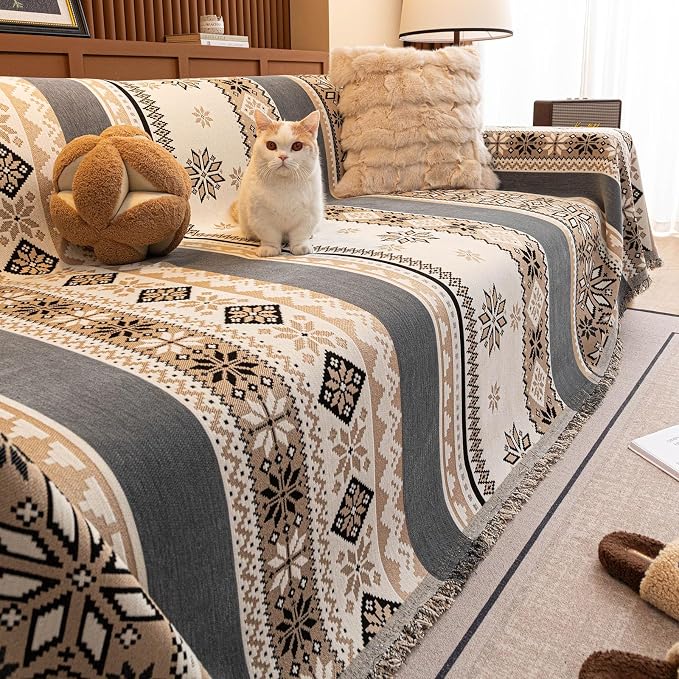 ROOMLIFE Couch Cover 3 Cushion Sofa, Washable Non Slip Furniture Sofa Protector Cover, Soft Chenille Sofa Slipcovers Sectional L Shape Dogs Couch Cover Throw Blanket with Tassels 71''X118'' - Image 9