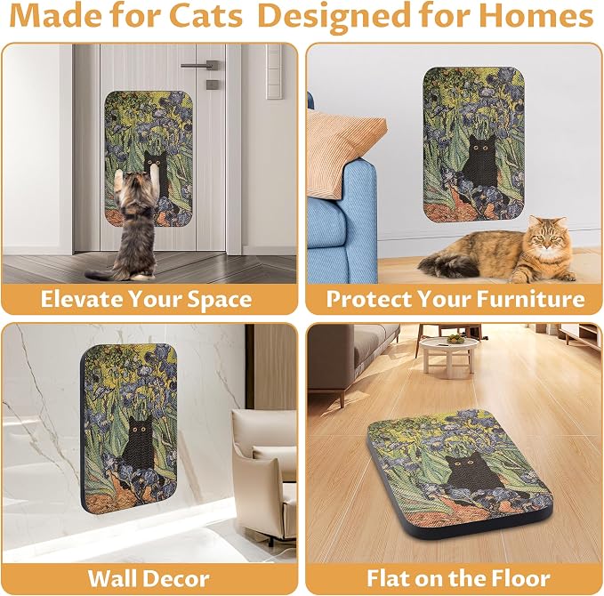 Cat Wall Scratcher, Art Cat Scratching Board for Indoor Cats | Wall Mounted Cat Scratch Pad, Water-Based Ink, Hook&Loop Strips, Floor or Wall Use, 16.7x11x1 Inch, Irises - Image 5