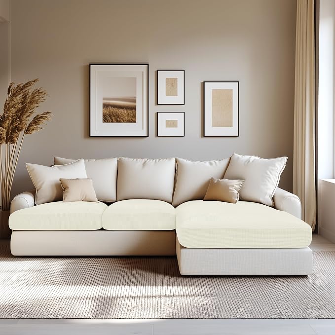 Hokway Stretch Chaise Cover Individual Couch Cushion Slipcovers Reversible Cushion Protector Slipcovers Sofa Cushion Protector Covers (Chaise Cover, Creamwhite) - Image 2