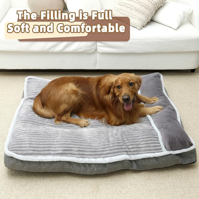 Dog Bed for Large Dogs, Dog Mattress with Pillow for Crate Kennel, Sofa pet Bed, Super Soft pet Bed for Medium, Jumbo, Small Dogs Breeds Grey, Medium:(31"x25"x3") - Image 7