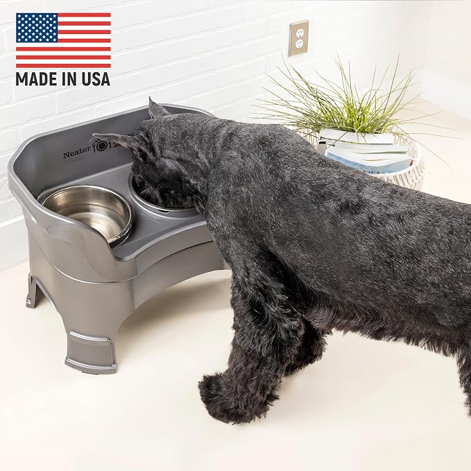 Neater Feeder Deluxe Mess-Proof Elevated Dog Bowls for Large Dogs (40+ lbs), 2 Height Adjustable (14.5” & 17.5”) No-Spill Raised Dog Bowl Stand w/Slow Feed Bowl for Food, Made in USA, Grey - Image 3