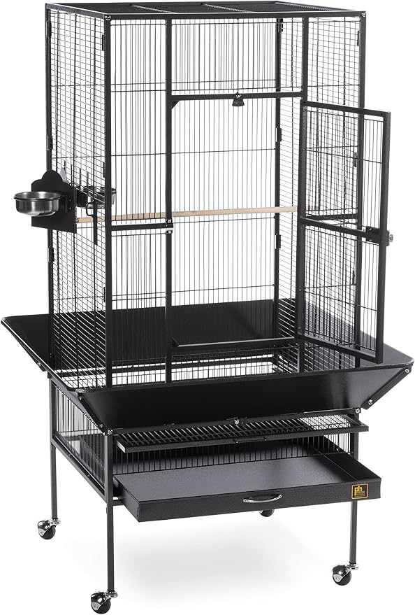 Prevue Pet Products Park Plaza Bird Cage - Large Steel Cage with Rolling Stand, Seed Guards, and Perches, Ideal for Cockatiels and Medium Birds - Black Hammertone - Image 2