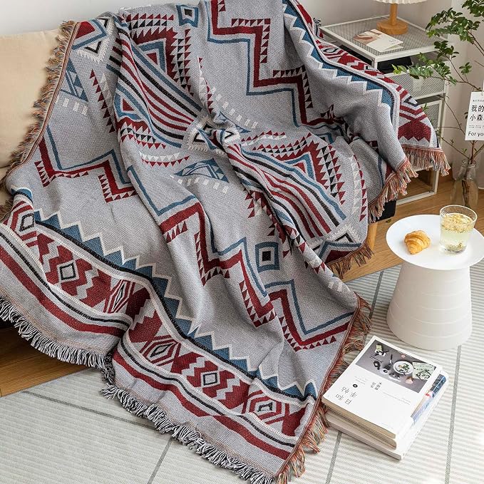 ROOMLIFE Grey-Violet Geometry Jacquard Couch Cover Aztec Thread Blanket Sofa Slipcovers Boho Living Room Sofa Covers Sectional Couch Covers for 3-4 Cushion Couch Furniture Protector for Dogs 71"x 134" - Image 7