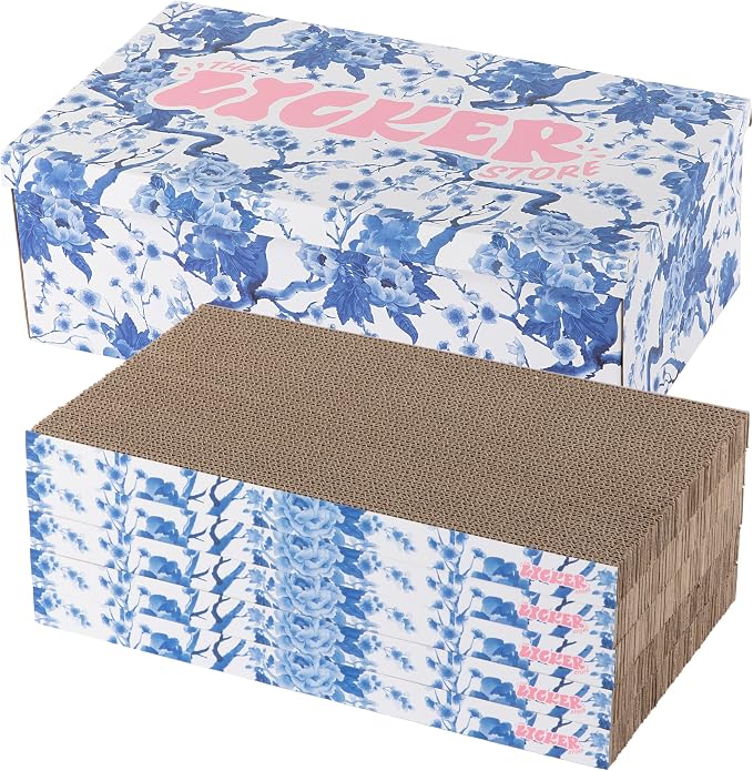 Naomi 18" x 10" Reversible Corrugated Cardboard Cat Scratcher Pads with Catnip, 5-Pack, Blue/White Chinoiserie Modern Furniture Protector CSR1009F - Image 8