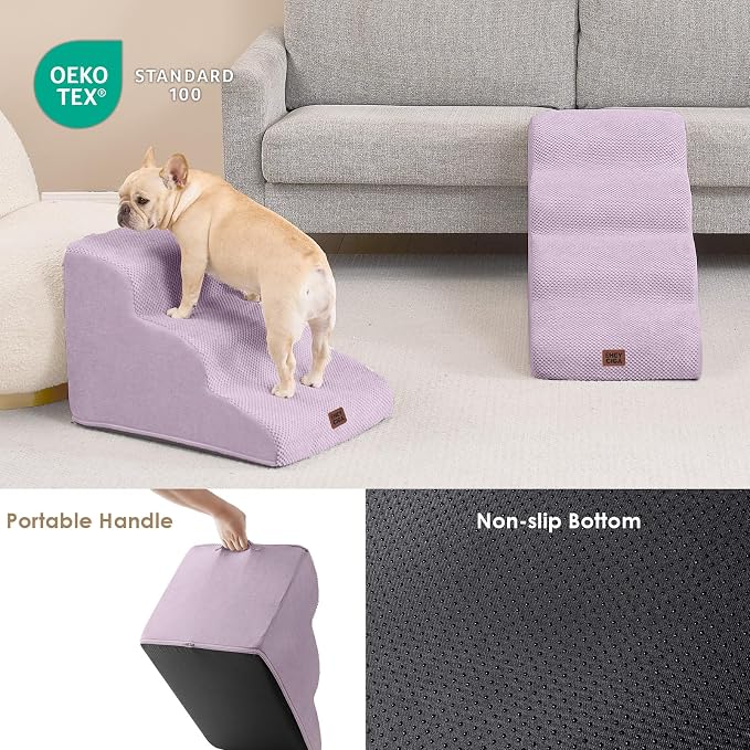 EHEYCIGA Curved Dog Stairs Ramp for Small Dogs 15.7" H, 3-Step Dog Steps for Couch Sofa and Chair, Pet Stairs for Cats, Non-Slip Balanced Pet Steps Indoor, Lilac - Image 5