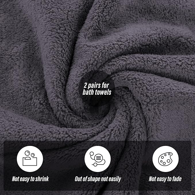 MOONQUEEN 2 Pack Premium Bath Towel Set - Quick Drying - Microfiber Coral Velvet Highly Absorbent Towels - Multipurpose Use as Bath Fitness, Bathroom, Sports, Yoga Towel (Dark Grey, Bath Towel) - Image 4