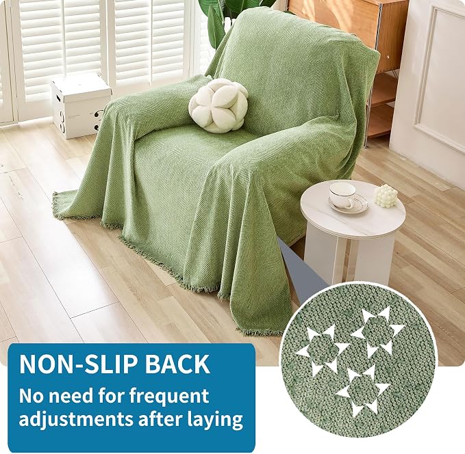 HAOMAIJIA Chenille Couch Cover Sofa Covers for 1 Cushion Couch Washable sectional Couch Covers for Dogs pet Furniture Protector Couch Cover Blanket for Living Room (sage Green, 71"x91") - Image 2