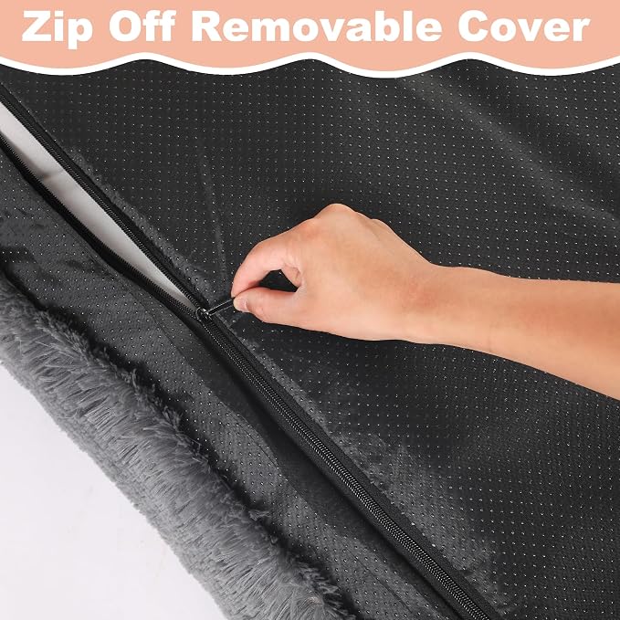 Bedfolks Waterproof Crate Bed, Plush Dog & Cat Kennel Pad, Faux Fur, Washable, 23"x18", Dark Grey - Image 4