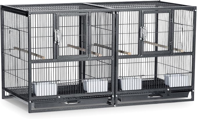 Prevue Pet Products Deluxe Divided Breeder Cage - Stackable Breeding Cage with Divider, Stand Alone Enclosure with Wooden Perches, Food and Water Cups, for Finches, Canaries, and Small Birds - Black by PrevuePetProducts