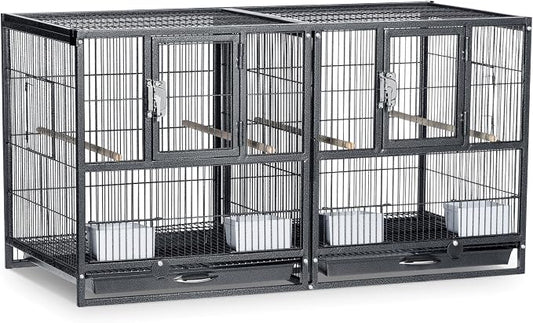 Prevue Pet Products Deluxe Divided Breeder Cage - Stackable Breeding Cage with Divider, Stand Alone Enclosure with Wooden Perches, Food and Water Cups, for Finches, Canaries, and Small Birds - Black by PrevuePetProducts