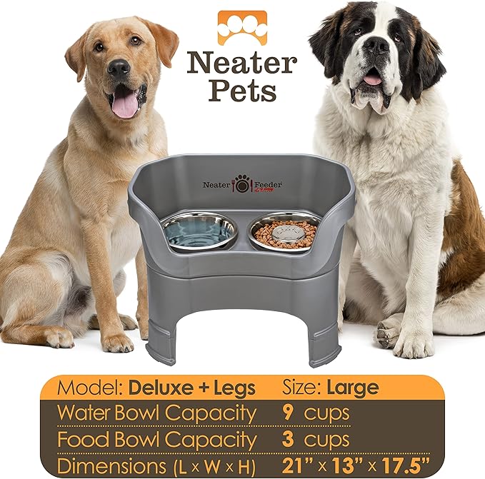Neater Feeder Deluxe Mess-Proof Elevated Dog Bowls for Large Dogs (40+ lbs), 2 Height Adjustable (14.5” & 17.5”) No-Spill Raised Dog Bowl Stand w/Slow Feed Bowl for Food, Made in USA, Grey - Image 4