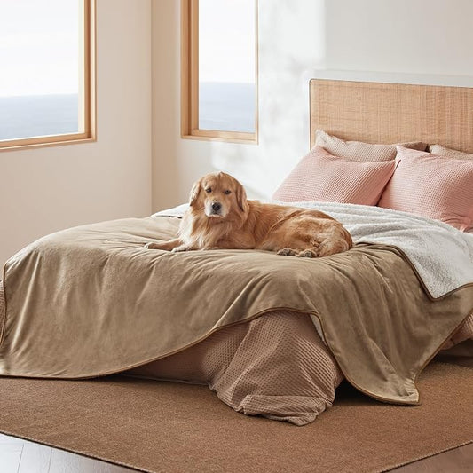 Bedsure Waterproof Blanket for Bed Soft Sherpa Fleece Throw,Queen 90x86 | Plush Cozy Calming Reversible Dog Blankets for Large Senior Dogs,Warm Bed Couch Cover,Pet Furniture Protector,Camel by Unknown