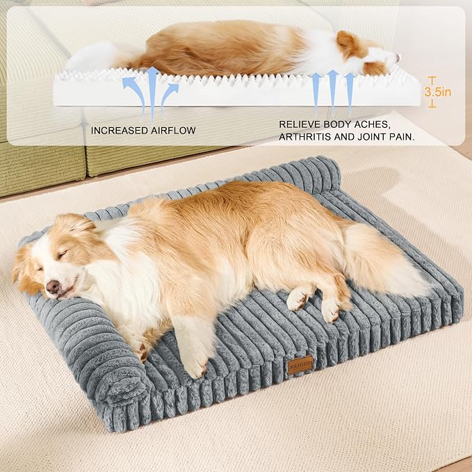 Orthopedic Calming Medium Dog Bed Pet Sofa Bed 30''X20''SageGrey | 2-Sided Pet Couch Medium Size Dog, Soft Egg-Crate Foam Dog Mat, Waterproof Removable Washable Cover, Nonskid Bottom Cat Bed - Image 5