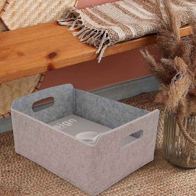Welaxy Storage Baskets Collapsible Felt Storage bin Foldable Shelf Drawers Organizers for Kids Pet Toys magazine Books Clothes Closet Cabinet decluttering (Oatmeal +Gray) - Image 4