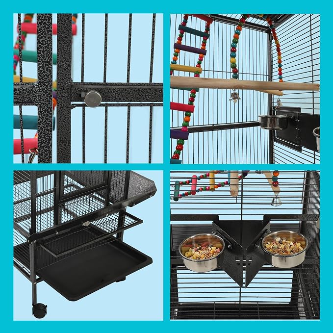 Large Bird Cages for Parrots,Bird Flight Cage for Parakeets,Cockatiel Cage for Birds,Large Parakeet Cage with Stand,Parrot Cages Cover,Seed Catcher,Toys,Feeders,Trays for Conure Canary Lovebird Budgie - Image 3