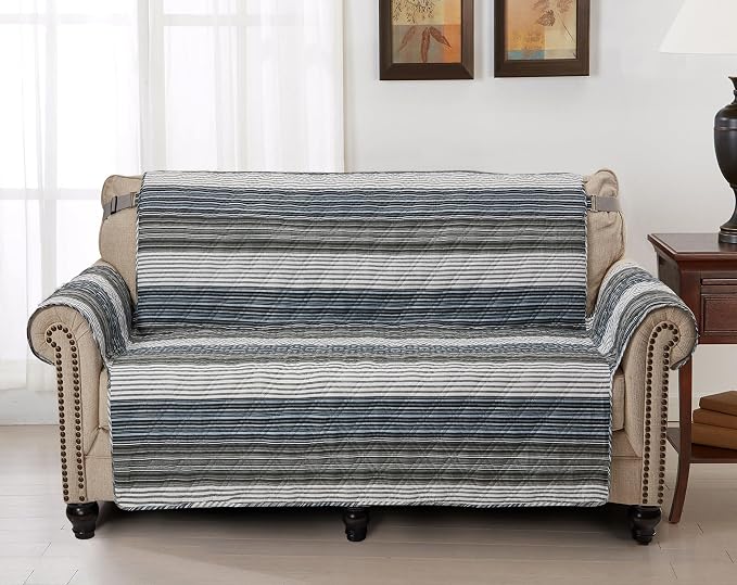 Brilliant Sunshine Multi Grey Stripes Loveseat Cover, 54" seat | Non Slip Sofa Cover, Quilted Furniture Protector, Large Washable Love Seat Slipcover for Pets, Dogs by BrilliantSunshine