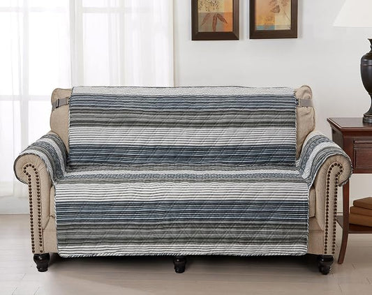 Brilliant Sunshine Multi Grey Stripes Loveseat Cover, 54" seat | Non Slip Sofa Cover, Quilted Furniture Protector, Large Washable Love Seat Slipcover for Pets, Dogs by BrilliantSunshine