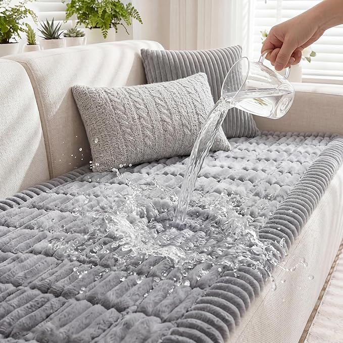 Fixwal Waterproof Flannel Dog Couch Cover, 27.6" x 47", Light Gray | Integrated TPU Barrier, Non-Slip Backing, Machine Washable, Pet Friendly, Easy Clean Pet Hair, Soft Sofa Cushion Protector by Fixwal