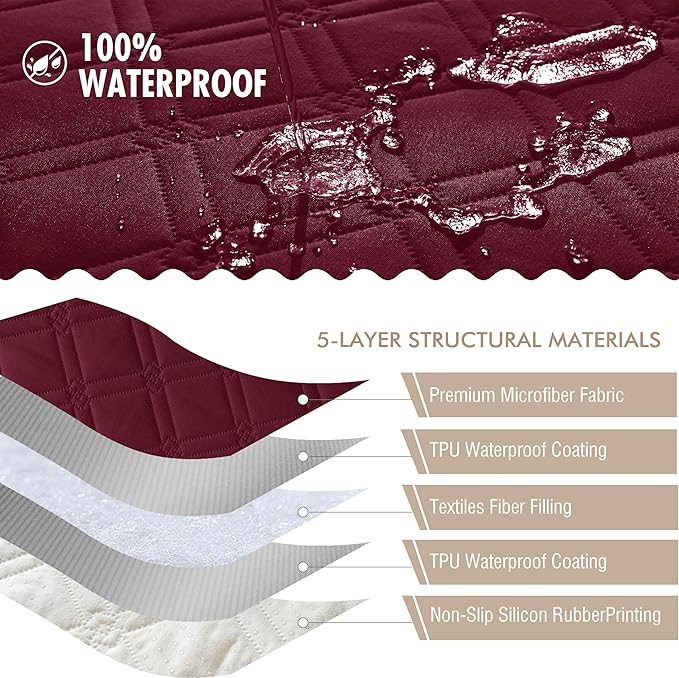 Genina Waterproof Couch Cover, Washable Anti-Slip 67 inch Sofa Covers with 3 Cushions, Sectional Couch Covers for Pets Friendly, Sofa Slipcovers for Dogs Cats, (67inch/Burgundy) - Image 6