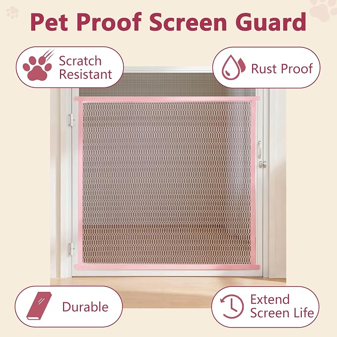 Guardian Steel Pet Grille Screen Door Protector for Dogs Pets Cats Scratch Protector Replacement RV Screen Door Guard Pet Proof Screen Door (Pink, 36 Inch) - Image 5