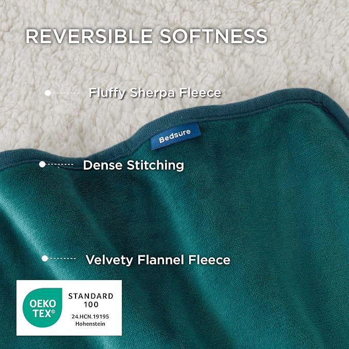 Bedsure Waterproof Dog Blankets for Large Dogs Sherpa Fleece Throw, 50X60 | Washable Soft Plush Pet Cat Blanket for Couch Cover, Reversible Cozy Calming Furniture Protector Warm for Senior Dogs,Green - Image 3