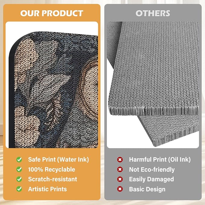 2 Pack Cat Wall Scratcher, Art Cat Scratching Board for Cats | Wall Mounted Cat Scratch Pad, Water-Based Ink, Hook&Loop Strips, Floor or Wall Use, 16.7x11x1 Inch, Owl & Butterfly - Image 6