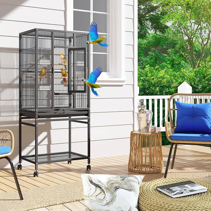 YITAHOME 53.9 inches Metal Bird Cage for Parakeets | Large Parrot Cages with Seed Catcher & Birdcage Cover with Rolling Stand & Brakes for Lovebirds Cockatiels Pigeon Finches - Image 6