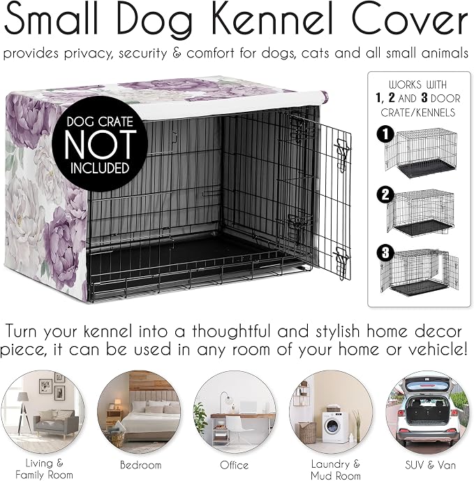 Sweet Jojo Designs 24in. Small Dog Crate Cover (Purple Boho Floral) for Girls Pet Cage, Kennel Covers (Shabby Chic, Bohemian, Vintage, Garden, Watercolor, Flower, Nature, Elegant, Pastel, Lavender) - Image 4
