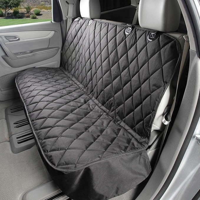 4Knines Back Seat Pet Cover for Dogs w/o Hammock – 54" Wide, Waterproof Car Seat Cover, Non-Slip, Heavy-Duty – Fits Cars, SUVs, Small Trucks – 2 Seat Belt & Latch Access – Back Seat Protector (Black) by 4Knines