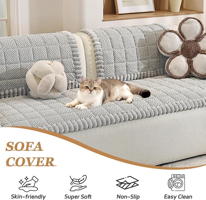 Plush Couch Cover for Dogs – Non Slip Pet Sofa Protector, Ultra Soft Washable Couch Cover for Pets, Anti-Slip Backing Furniture Protector for Cats & Dogs, Fits Standard & L-Shape Sofas (Only 1PC) - Image 3