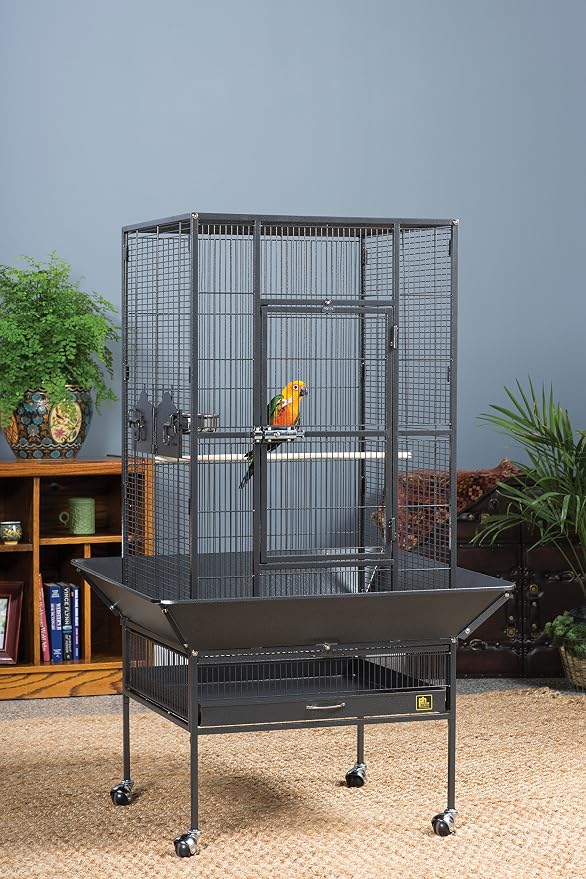 Prevue Pet Products Park Plaza Bird Cage - Large Steel Cage with Rolling Stand, Seed Guards, and Perches, Ideal for Cockatiels and Medium Birds - Black Hammertone - Image 7