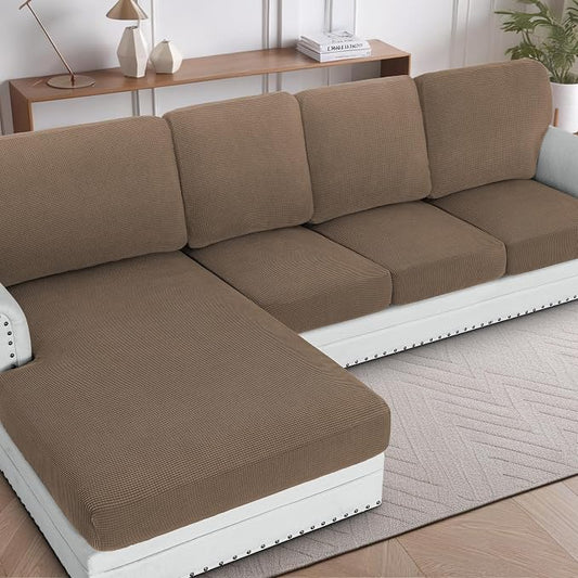 H.VERSAILTEX Sectional Couch Covers 1 Piece Chaise Slipcover L Shape Separate Cushion Couch Cover for Both Left/Right Sectional Couch (Seat Only: 1 Chaises, Macchiato) by HVERSAILTEX