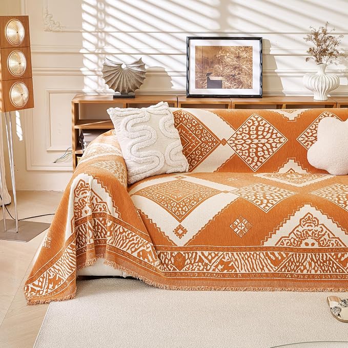ROOMLIFE Couch Cover 3 Cushion Sofa, Washable Non Slip Furniture Sofa Protector Cover, Soft Chenille Sofa Slipcovers Sectional L Shape Dogs Couch Cover Throw Blanket with Tassels 71''X134'' - Image 2