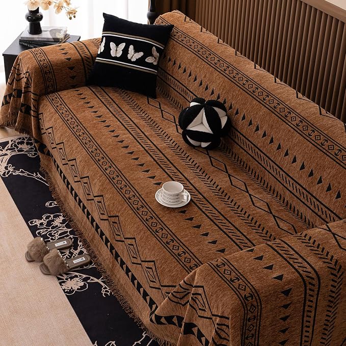 VClife Bohemian Couch Cover for Dog, Plush Thick Chenille Aztec Couch Cover for 3-4 Cushion Couch Sofa Pet Friendly Sofa Slipcover with Tassel 71"X150" - Image 5
