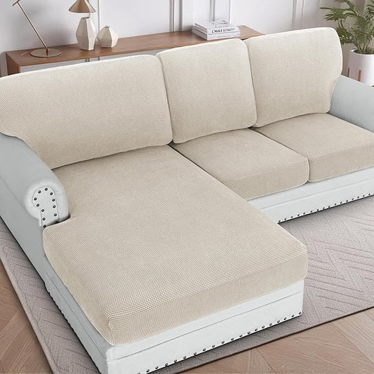 H.VERSAILTEX Sectional Couch Covers 6 Pieces Stretch Sofa Cover for Sectional Sofa Set Separate L Shaped Couch Cover for Both Left/Right Couch (Seat and Back: 1 Chaise + 2 Sofa, Island Fossi) by HVERSAILTEX