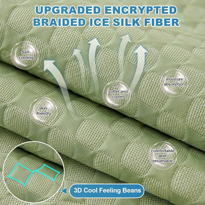 OTOB Cooling Couch Cover Washable Anti Slip Furniture Protector, 1 Piece | Fresh Green, 43.3"x94.5", Premium Ice Silk Fabric, Modern Geometric, Soft, 3D Bionic Breathable, Sectional Sofa Slipcover - Image 2