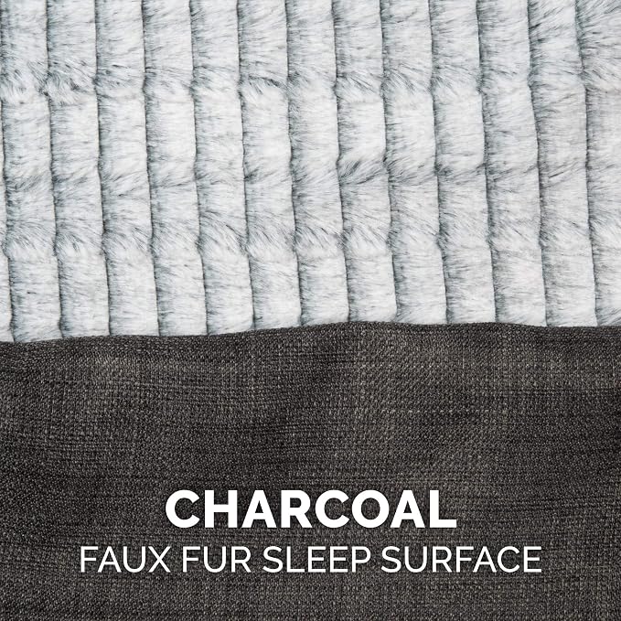 Furhaven Replacement Dog Bed Cover Luxe Faux Fur & Performance Linen Sofa-Style, Machine Washable - Charcoal, Medium - Image 4