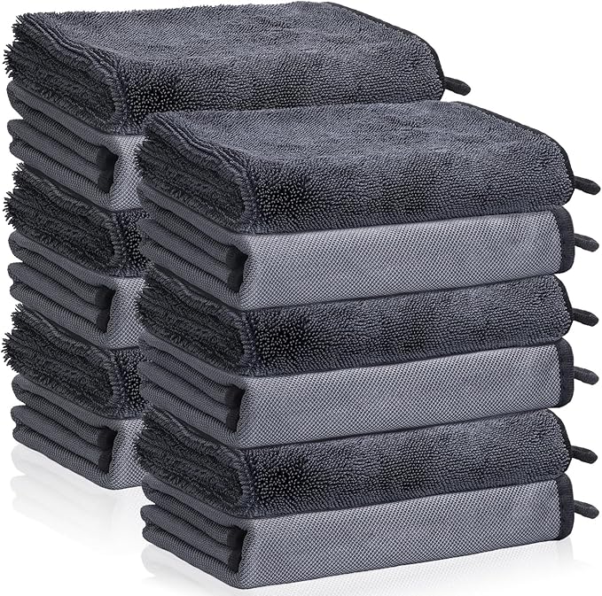 12 Pack Microfiber Car Towels, 24" x 16" Microfiber Cleaning Cloths 600 GSM | Thick Soft, Highly Absorbent, Quick Drying, Scratch-Free Detailing, Buffing, Polishing, Waxing for Cars Truck SUV RV Boat by UZLUbuywithconfidence