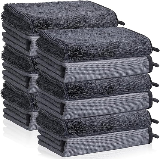 12 Pack Microfiber Car Towels, 24" x 16" Microfiber Cleaning Cloths 600 GSM | Thick Soft, Highly Absorbent, Quick Drying, Scratch-Free Detailing, Buffing, Polishing, Waxing for Cars Truck SUV RV Boat by UZLUbuywithconfidence