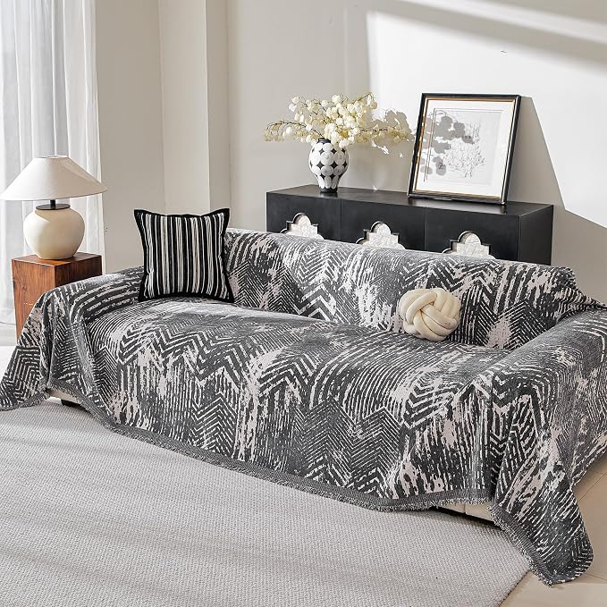 MEETSKY Couch Covers for Sofa, Couch Covers for Dogs, Modern Sofa Slipcover for Sectional Sofa Covers Washable, Chenille Blend Thick Fabric Couch Blanket Cover for Living Room, 71" x 118", Dark Grey - Image 7
