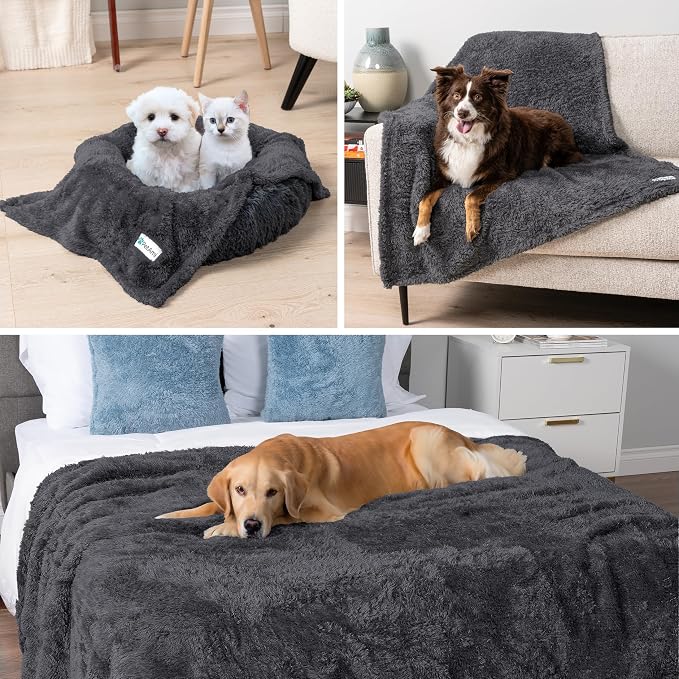 PetAmi Fluffy Waterproof Dog Blanket for Couch and Bed, Reversible Sherpa Pet Throw, Pee Proof Furniture Protector Sofa Cover, Washable Cat Blanket for Medium Large Dogs and Cats (Grey, 60x80) - Image 6