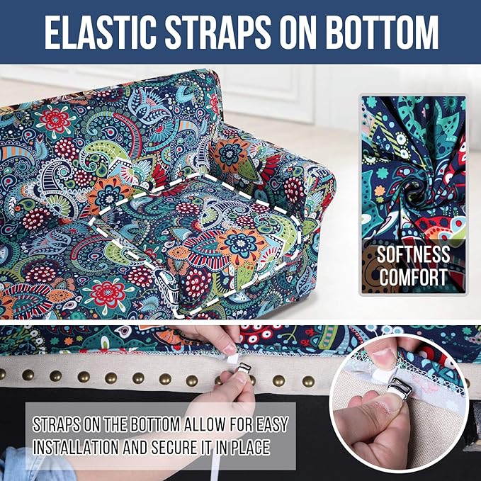 hyha Stretch Couch Covers, Sofa Cover for 3 Cushion Couch Pet Friendly | Floral Pattern, Printed, 4 Pieces, 3 Separate Cushion Sofa, Durable Anti-slip Washable Protector with Elastic Bottom for Dogs - Image 5