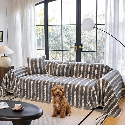 Couch Cover for Dogs Washable Sofa Cover, Sectional Couch Covers, Sofa Covers for 2 Cushion Couch, Non Slip Stripe Sofa Slipcovers Furniture Protector (Dark Gray, 75 * 118) by Unknown