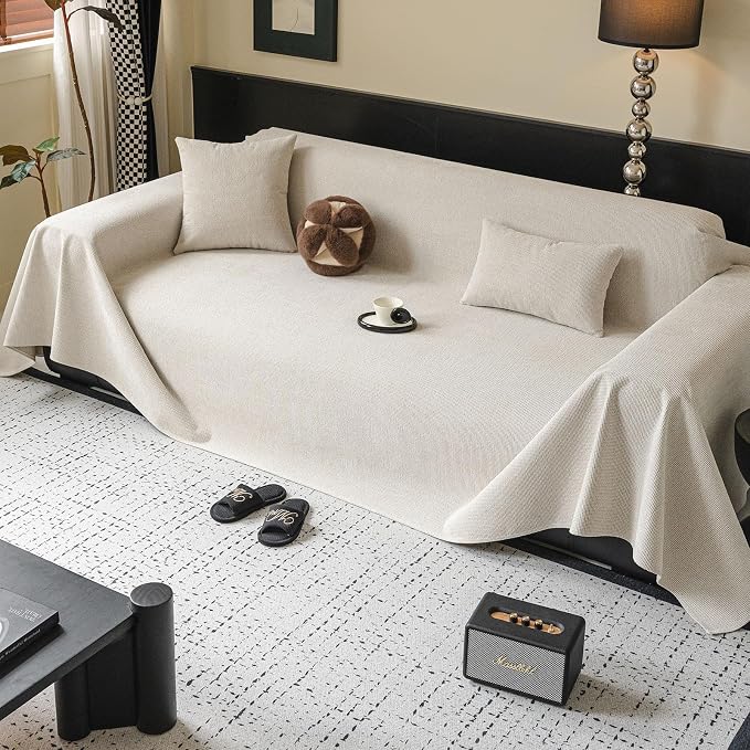 ROOMLIFE Non Slip Waterproof Couch Cover Sofa Covers for 3 Cushion Couch Washable, Furniture Protector Sofa Couch Cover for Dogs, Soft Sofa Slipcover, Couch Throw Blankets (White 71''X134'') - Image 5