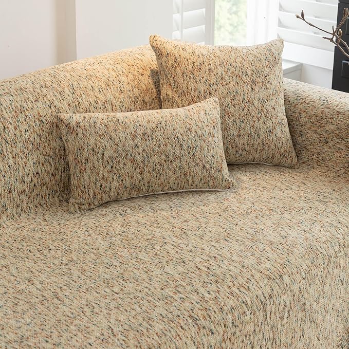 ROOMLIFE Boho Beige Couch Cover for Dogs, Washable Non Slip Furniture Protector Couch Sofa Covers for 3 Cushion Couch, Soft Chenille Couch Cover Throw Blanket with Tassels 71''X150'' - Image 5