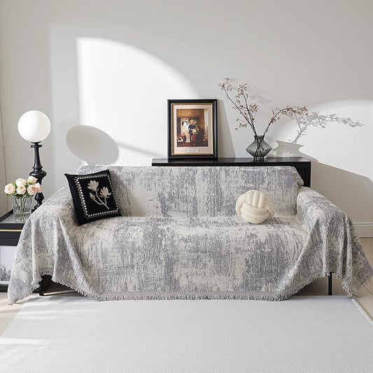 MEETSKY Small Boho Couch Cover Sofa Covers Washable, Chenille Soft Throws Cover for Love seat, Abstract Geometric Sofa Slipcover Multi-Use Furniture Protector for Dogs Pets, 71" x 102", Light Grey by MEETSKY