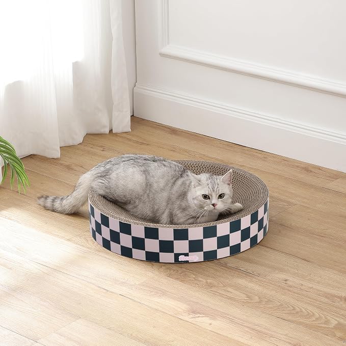 CSR1010C Nelson 20.13" Modern Cardboard Round Bowl Cat Scratcher with Catnip, Peony - Image 2