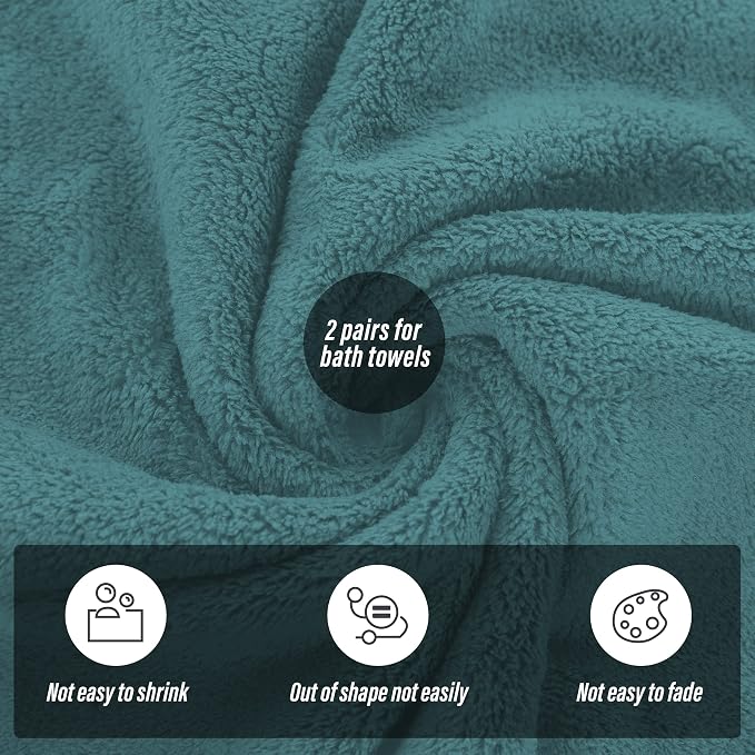 MOONQUEEN 2 Pack Premium Bath Towel Set - Quick Drying - Microfiber Coral Velvet Highly Absorbent Towels - Multipurpose Use as Bath Fitness, Bathroom, Shower, Sports, Yoga Towel (Teal) - Image 4